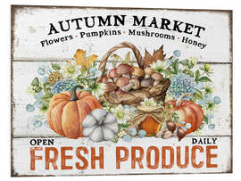 Tableau en PVC Autumn Market - fleurs, citrouilles, champignons, miel