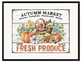 Gerahmter Kunstdruck Autumn Market - Blumen, Kürbisse, Pilze, Honig