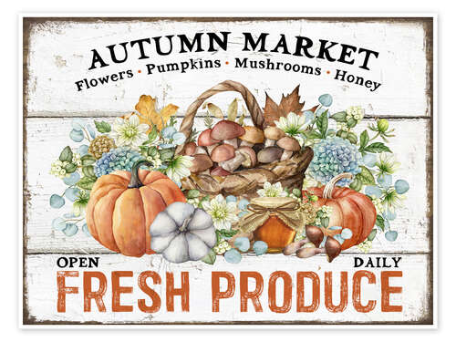 Poster Autumn Market - flowers, pumpkins, mushrooms, honey