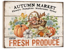 Obraz na drewnie Autumn Market - flowers, pumpkins, mushrooms, honey