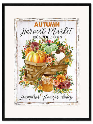 Gerahmter Kunstdruck Autumn Harvest Market - Kürbiskorb