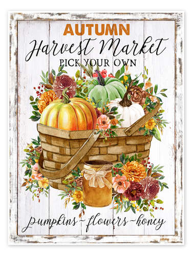 Poster Autumn Harvest Market - Pumpkin Basket