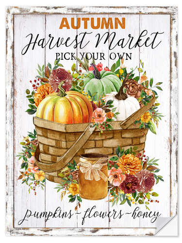 Adesivo murale Autumn Harvest Market - Pumpkin Basket