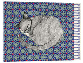 Acrylglasbild Schlafende Katze auf Blauem Teppich