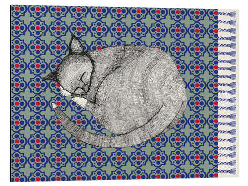 Quadro em alumínio Sleeping cat on blue carpet
