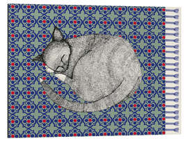 Quadro em alumínio Sleeping cat on blue carpet
