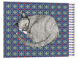 Hartschaumbild Schlafende Katze auf Blauem Teppich