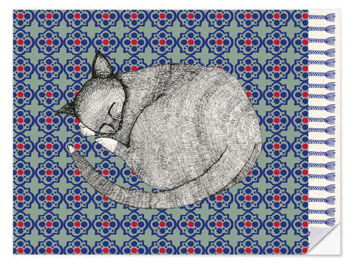 Autocolante decorativo Sleeping cat on blue carpet