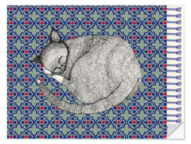 Autocolante decorativo Sleeping cat on blue carpet
