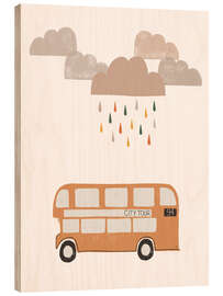 Holzbild Orangener Bus