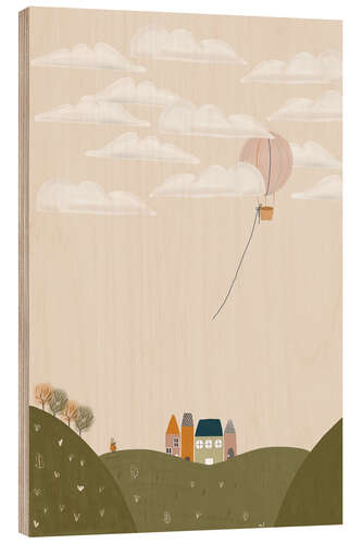 Wood print Pink Hot Air Balloon