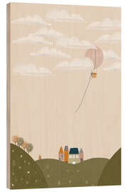 Wood print Pink Hot Air Balloon - Menina Lisboa