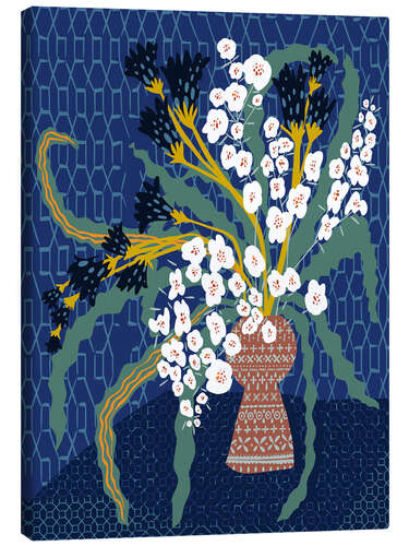 Lienzo Floral Still Life in Dark Blue