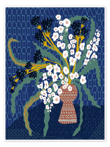 Poster Floral Still Life in Dark Blue