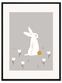 Gerahmter Kunstdruck Weißer kleiner Hase