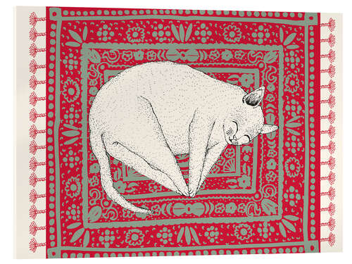Acrylglasbild Schlafende Katze auf rotem Teppich
