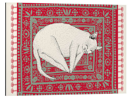 Quadro em alumínio Sleeping cat on red carpet
