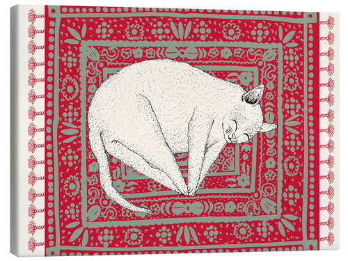 Lienzo Sleeping cat on red carpet