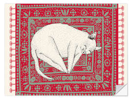 Autocolante decorativo Sleeping cat on red carpet