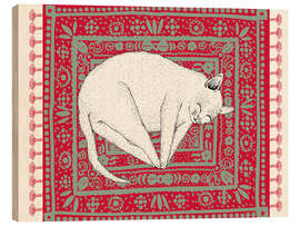 Wood print Sleeping cat on red carpet