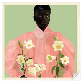 Autocolante decorativo Girl Holding Flowers