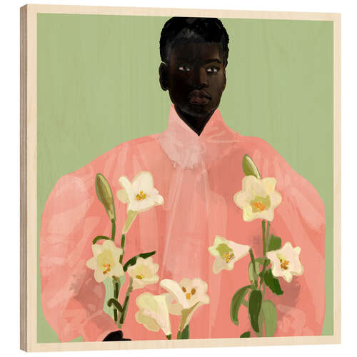 Cuadro de madera Girl Holding Flowers