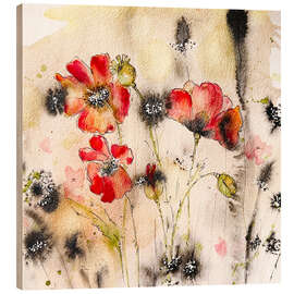 Holzbild Mohnblumen