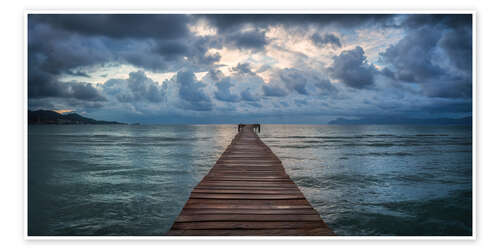 Poster Pier at sunrise panorama, Mallorca