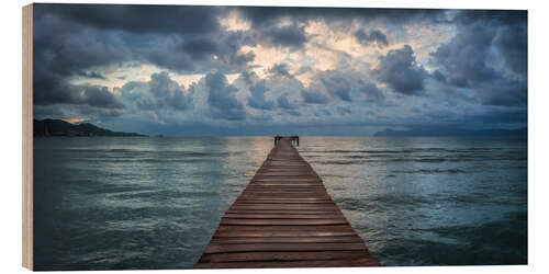 Quadro de madeira Pier at sunrise panorama, Mallorca