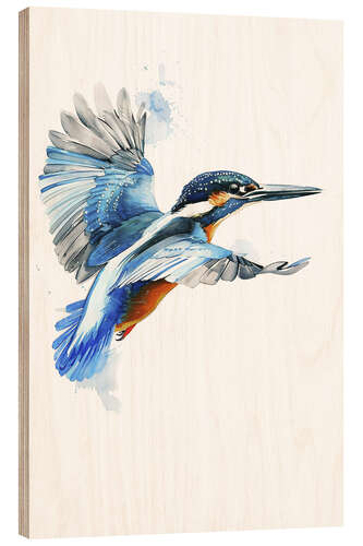 Obraz na drewnie Watercolor kingfisher in flight