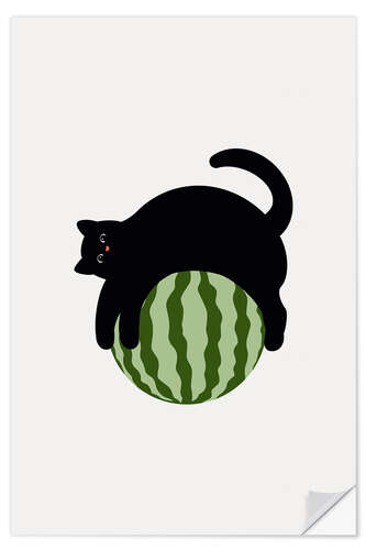 Vinilo para la pared Cat On Watermelon
