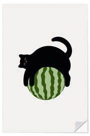 Vinilo para la pared Cat On Watermelon