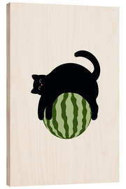 Wood print Cat On Watermelon
