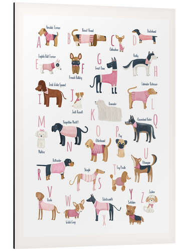 Alumiinitaulu Dog breeds alpahbet pink clothes