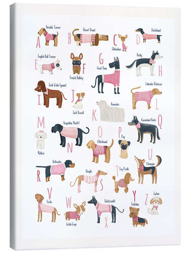 Lerretsbilde Dog breeds alpahbet pink clothes