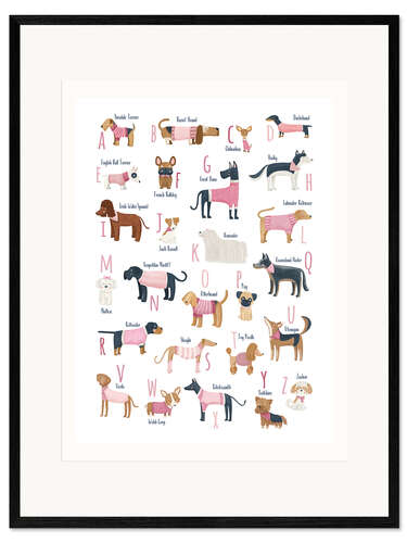 Framed art print Dog breeds alpahbet pink clothes