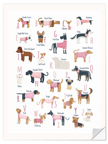 Vinilo para la pared Dog breeds alpahbet pink clothes