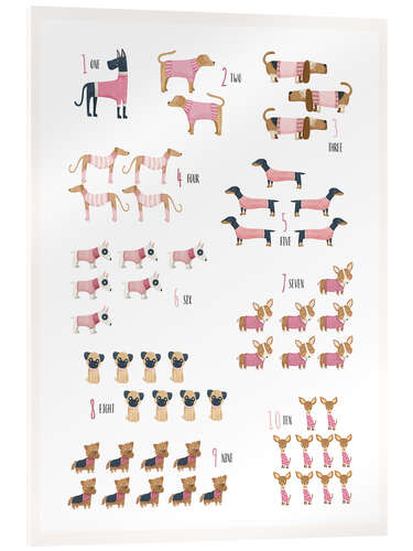 Acrylic print Learning to count with dogs in pink sweaters