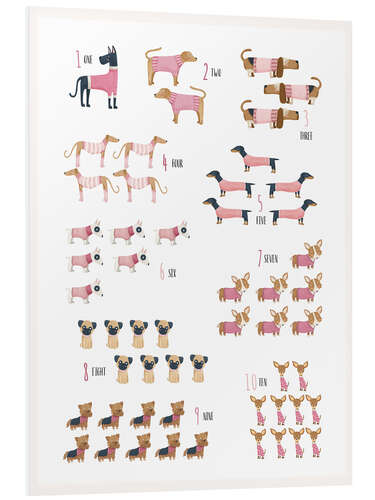 Quadro em PVC Learning to count with dogs in pink sweaters