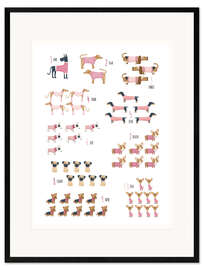 Framed art print Learning to count with dogs in pink sweaters