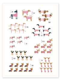 Wall print Learning to count with dogs in pink sweaters - Marta Munte