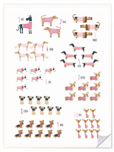 Autocolante decorativo Learning to count with dogs in pink sweaters