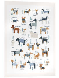 Tableau en verre acrylique The Alphabet of Dogs with blue Sweaters - Marta Munte