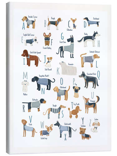 Lienzo The Alphabet of Dogs with blue Sweaters