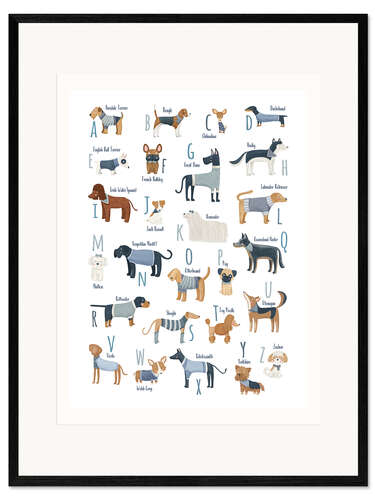 Framed art print The Alphabet of Dogs with blue Sweaters