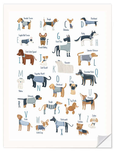 Adesivo murale The Alphabet of Dogs with blue Sweaters