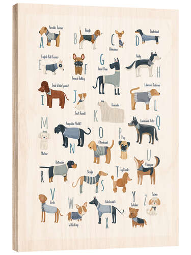 Puutaulu The Alphabet of Dogs with blue Sweaters