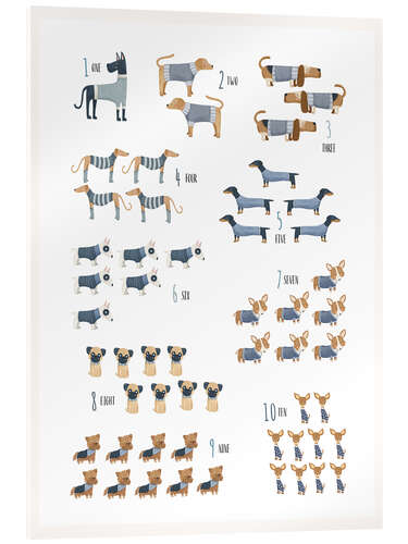 Acrylic print Learn the numbers with dogs in blue sweaters