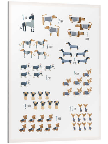 Stampa su alluminio Learn the numbers with dogs in blue sweaters