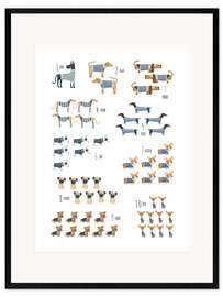 Framed art print Learn the numbers with dogs in blue sweaters